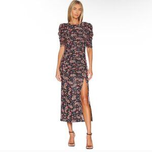 Free People Briella Twilight Cobo Ruched Slit Midi Maxi Dress XS Black Mesh